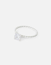 Sterling Silver Princess Cut Twist Ring, White (ST CRYSTAL), large