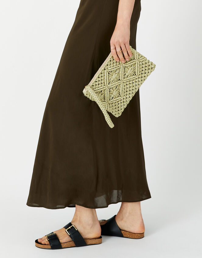 Metallic Macrame Clutch Bag, , large
