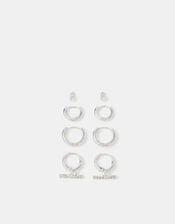 4-Pack Sterling Silver-Plated T-Bar Hoop Earrings, , large
