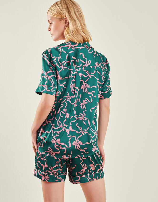 Bow Print Satin Short Pyjamas Set, Teal (TEAL), large
