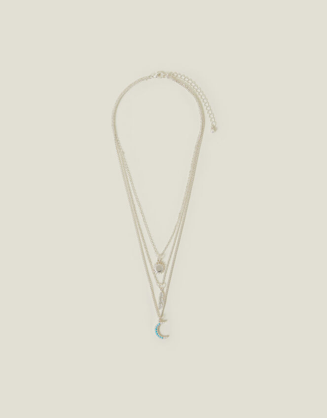 Celestial Pendant Layered Necklace Silver, , large