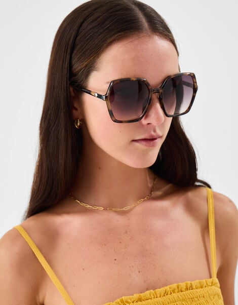 Oversized Tort Square Sunglasses, , large