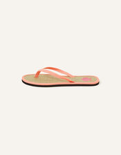 Shell Embroidered Seagrass Flip Flops, Orange (CORAL), large