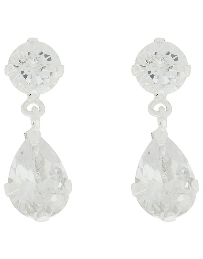 Sterling Silver Cubic Zirconia Drop Earrings, , large