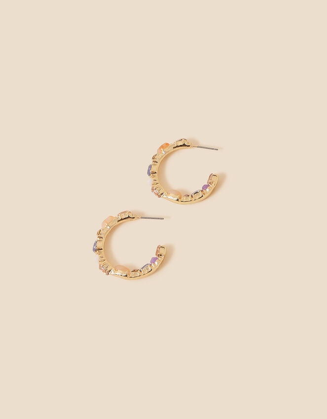 Chunky Facet Bead and Gem Hoop Earrings, , large