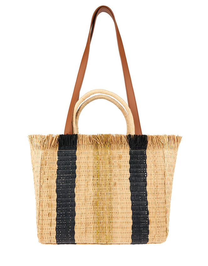 Striped Fringed Handheld Bag, , large