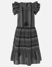 Frill Shoulder Dress in Pure Cotton, Black (BLACK WHITE), large