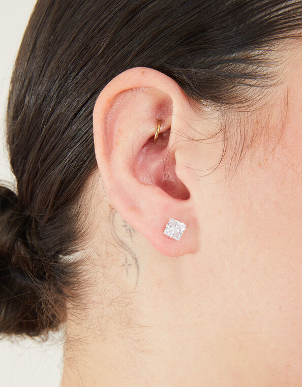 Sterling Silver Square Crystal Stud Earrings, , large