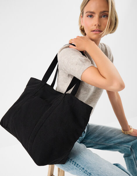 Corduroy Shopper Bag, Black (BLACK), large