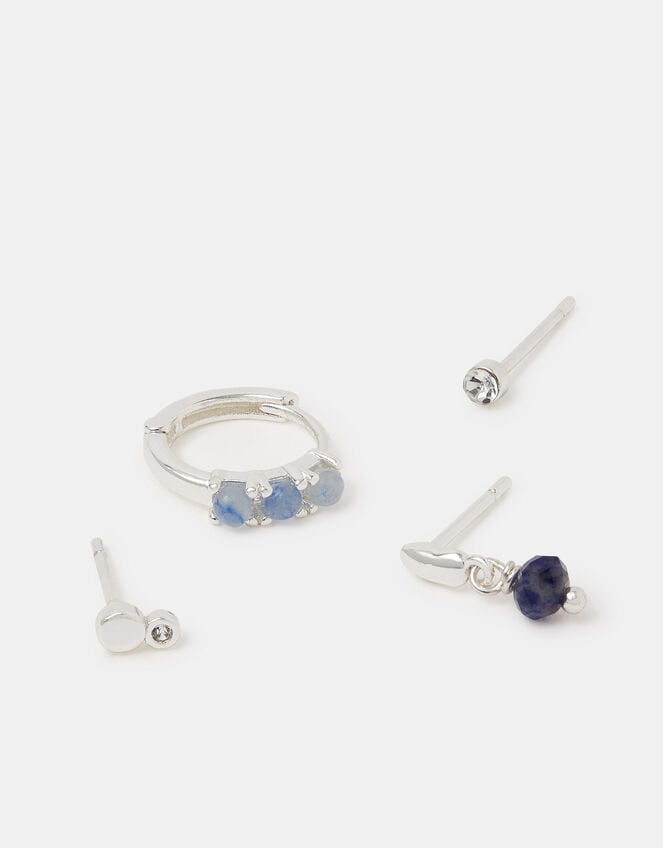 4-Pack Sterling Silver-Plated Blue Quartz Earrings, , large