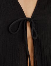 Tie Front Crinkle Top, Black (BLACK), large