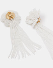 Beaded Flower Tassel Drop Earrings, , large