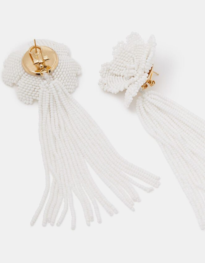 Beaded Flower Tassel Drop Earrings, , large