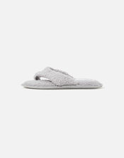 Borg Toe Thong Slippers, Grey (GREY), large