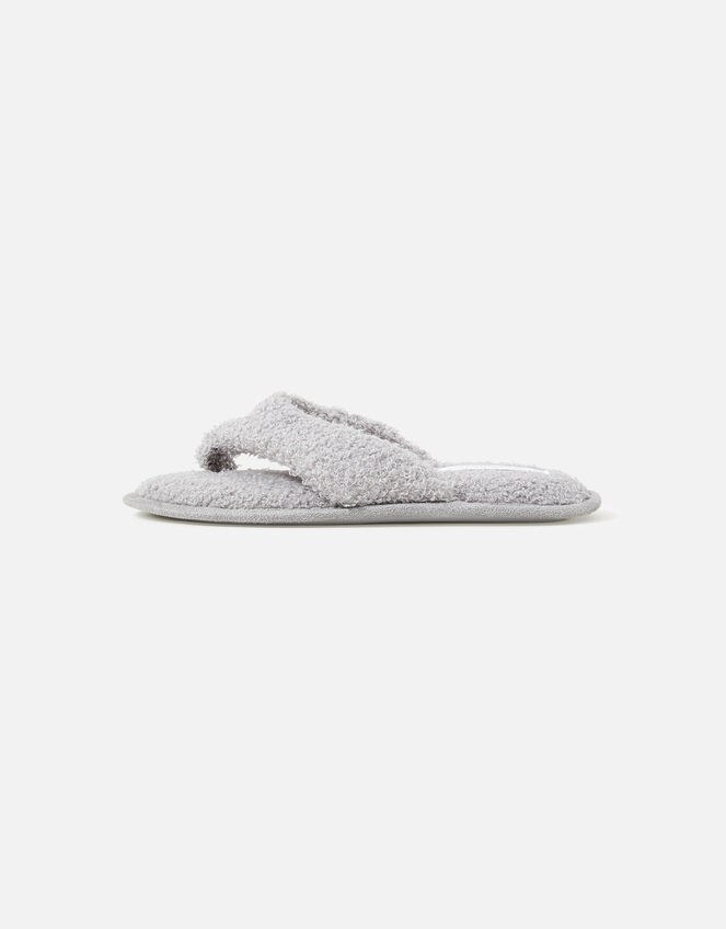 Borg Toe Thong Slippers, Grey (GREY), large