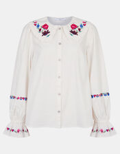 Floral Embroidered Collar Blouse, Cream (CREAM), large