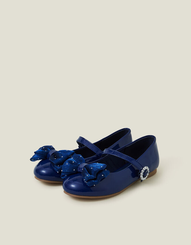 Girls Patent Bow Ballet Flats, Blue (NAVY), large