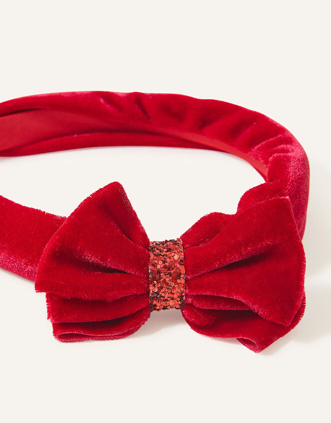 Girls Velvet Bow Headband, Red (RED), large