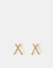 14ct Gold-Plated Pavé X Stud Earrings, , large