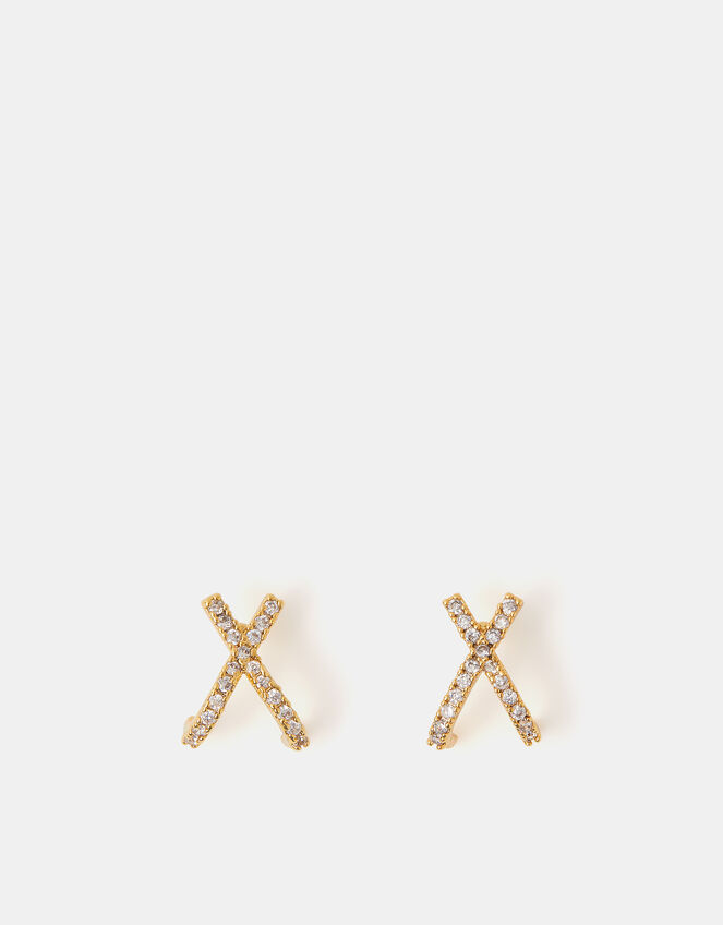 14ct Gold-Plated Pavé X Stud Earrings, , large