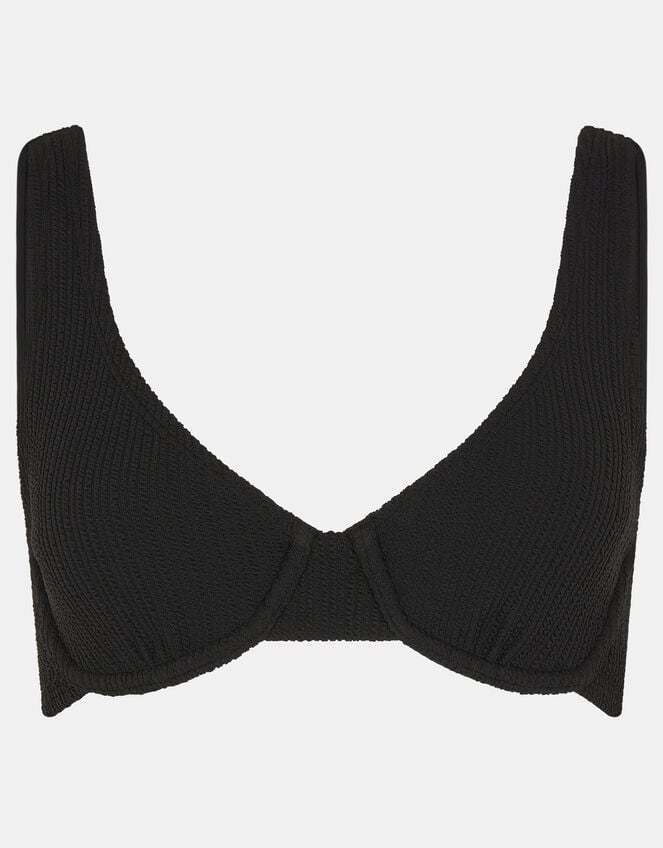 Crinkle Textured Underwire Bikini Top, Black (BLACK), large