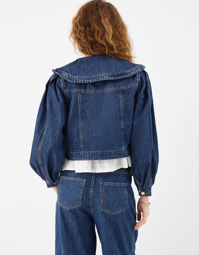 Frill Collar Denim Jacket, Blue (BLUE), large