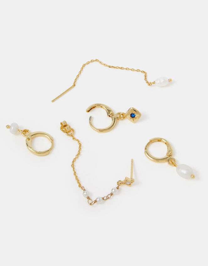 5-Pack 14ct Gold-Plated Mother of Pearl Stud & Hoop Earrings, , large