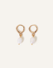 14ct Gold-Plated Pearl Huggie Hoops, , large