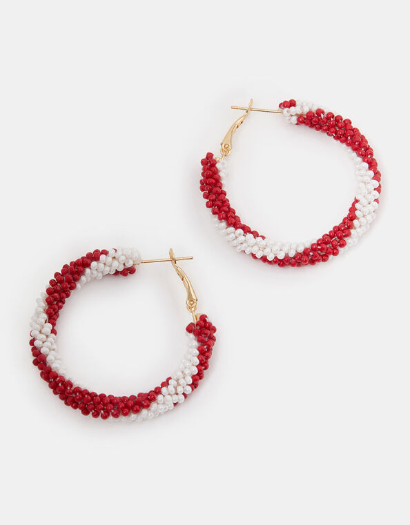 Beaded Candy Cane Hoop Earrings, , large