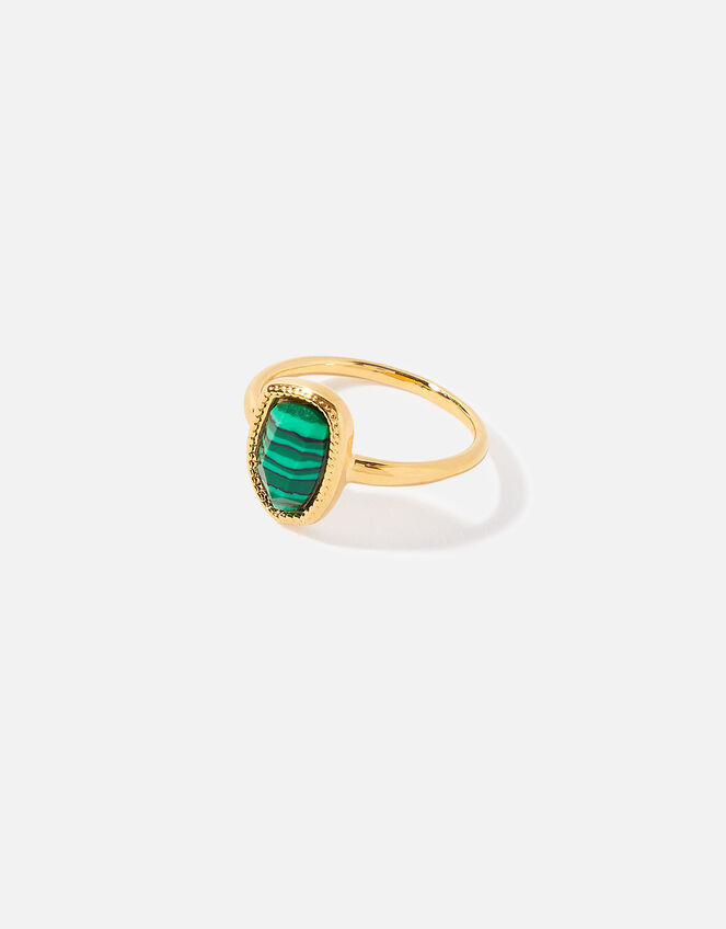 Gold-Plated Irregular Malachite Ring, Green (GREEN), large