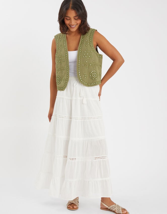 Mirror Embellished Quilted Waistcoat, Green (KHAKI), large