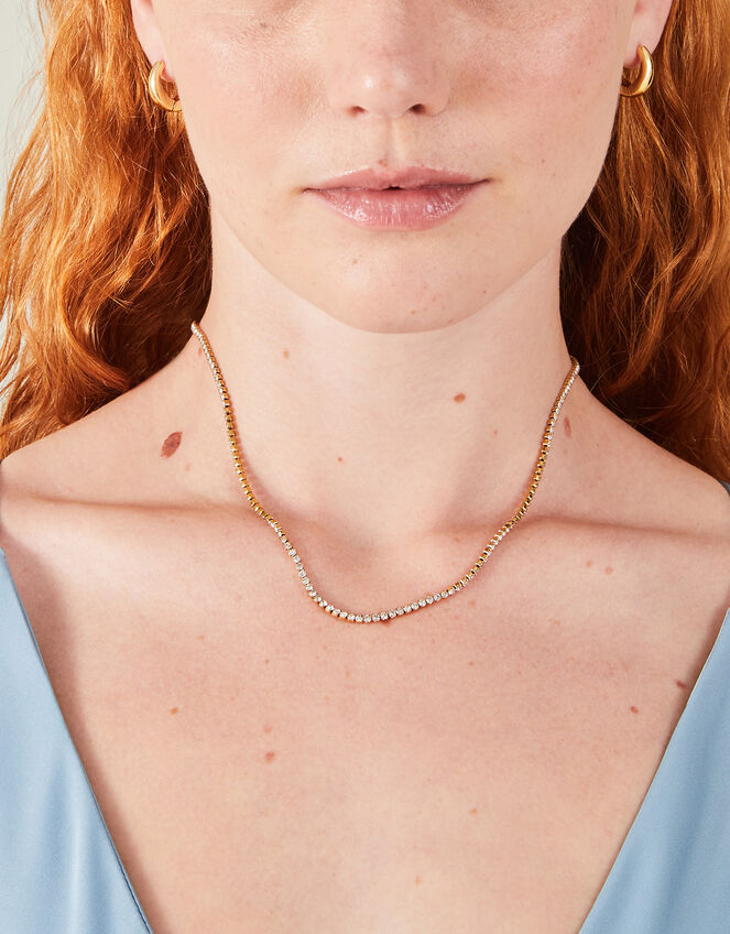 14ct Gold-Plated Stainless Steel Tennis Necklace, , large