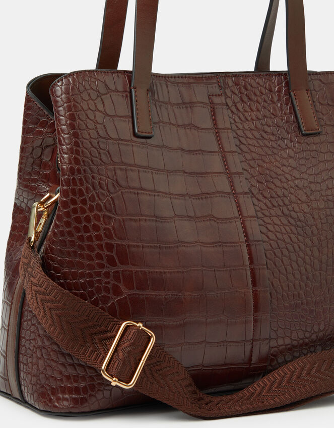 Faux Croc Shoulder Bag, , large