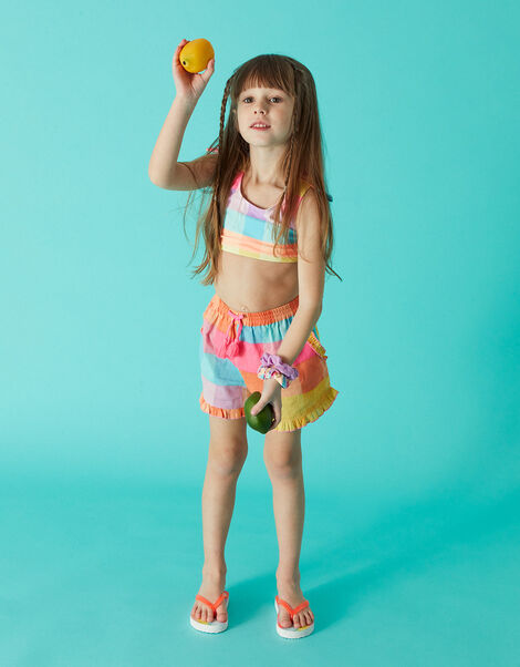 Kids Ruffle Trim Check Shorts , Multi (BRIGHTS-MULTI), large