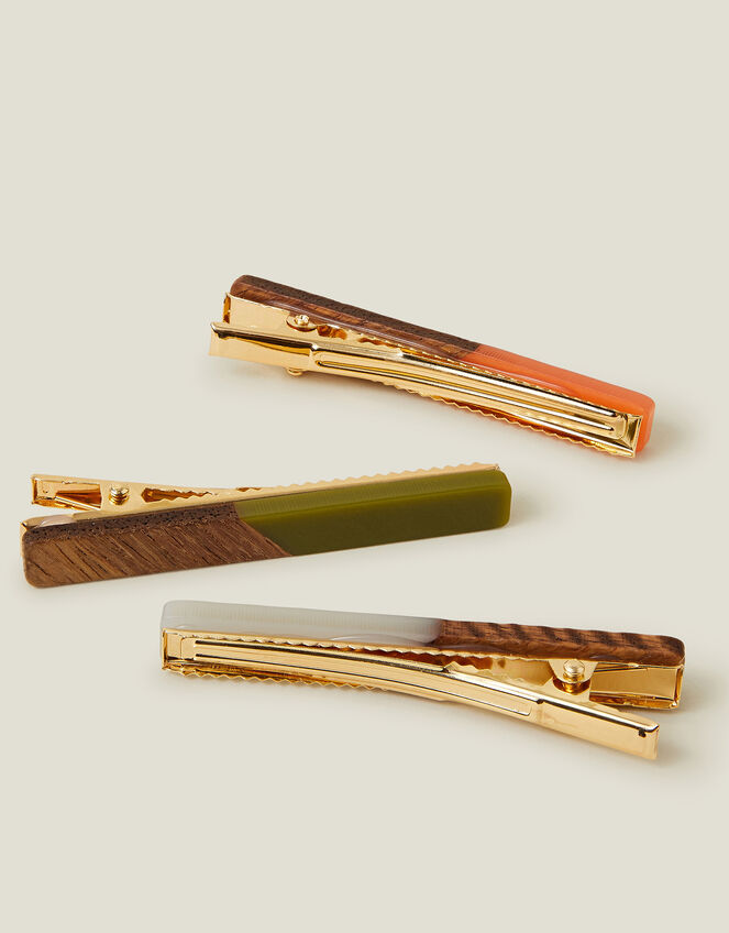 3-Pack Wooden Resin Hair Clips, , large