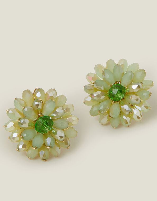 Beaded Flower Stud Earrings, , large
