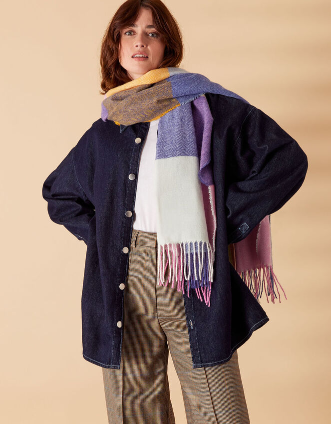Colourblock Square Check Blanket Scarf, , large