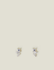 Sterling Silver-Plated Butterfly Gem Stud Earrings, , large