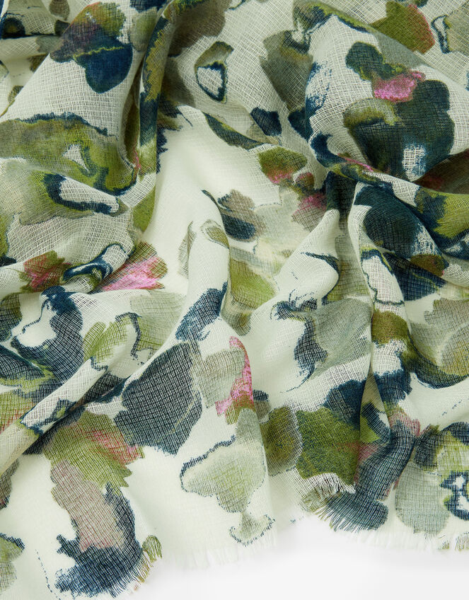 Waterlilly Print Scarf, Green (GREEN), large