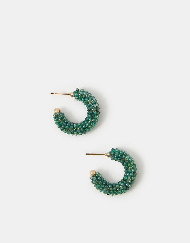 Facet Bead Hoop Earrings, , large