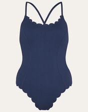 Textured Scallop Swimsuit, Blue (NAVY), large