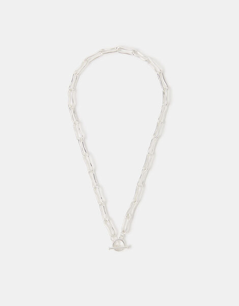 Sterling Silver-Plated Molten Link T-Bar Necklace, , large