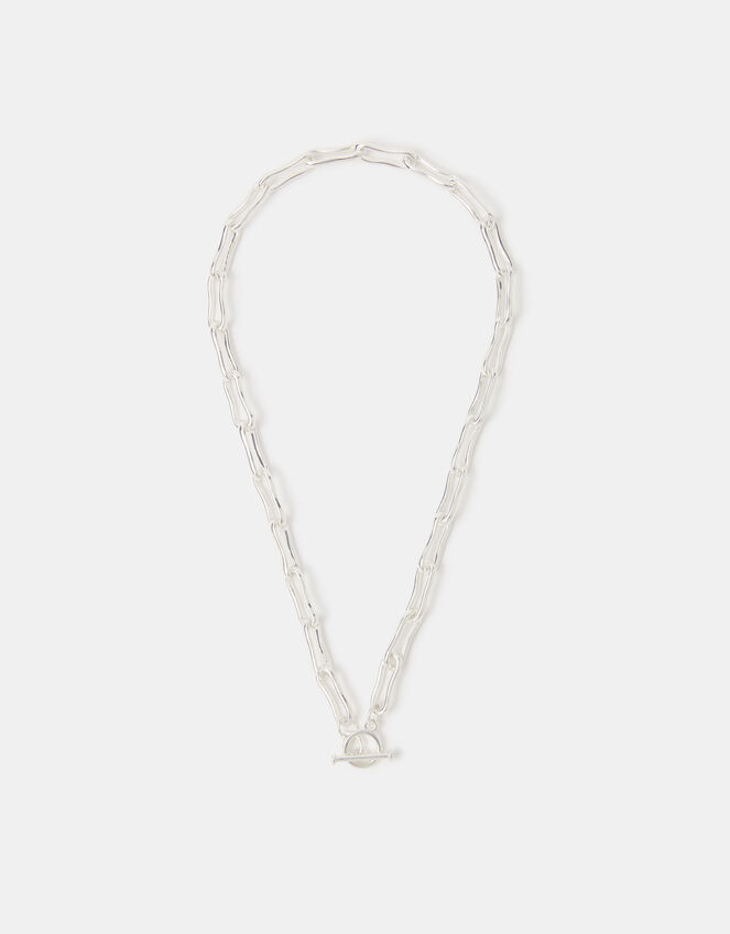 Sterling Silver-Plated Molten Link T-Bar Necklace, , large