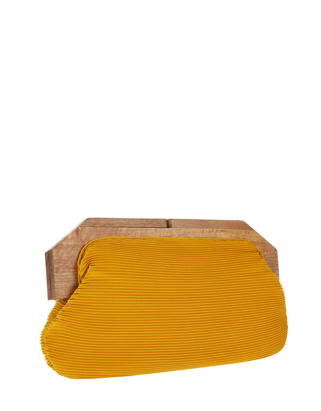 Brooke Pleated Clutch Bag with Wooden Frame, Yellow (YELLOW), large