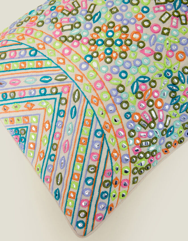 Mirror Embellished Cotton Cushion, , large