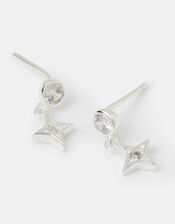 Sterling Silver Diamanté Star Drop Stud Earrings, , large