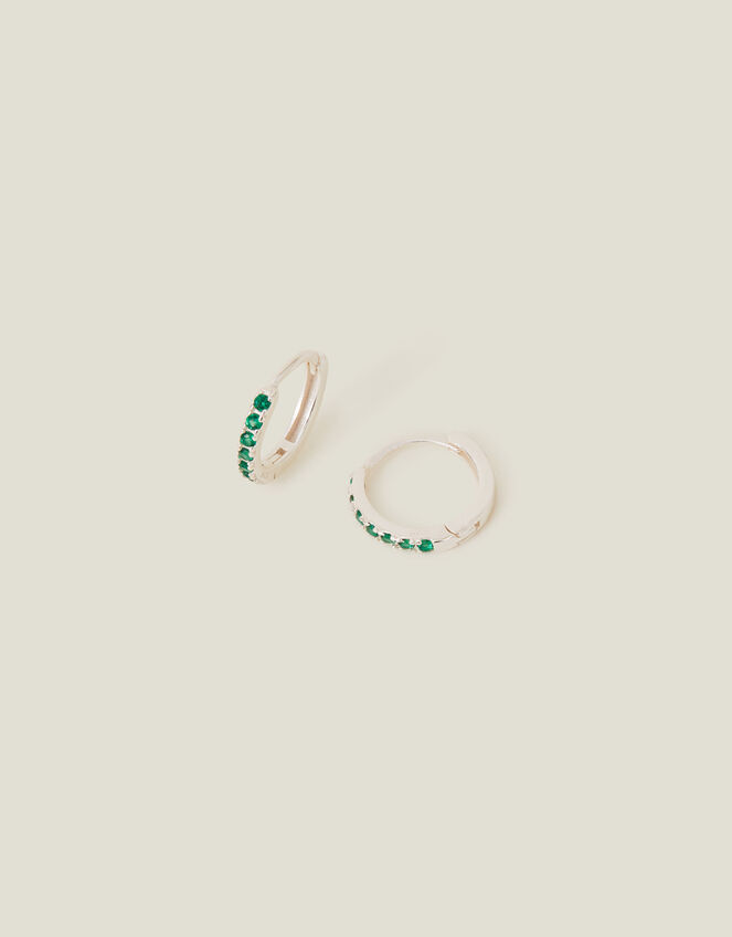 Sterling Silver Embellished Huggie Hoops, , large