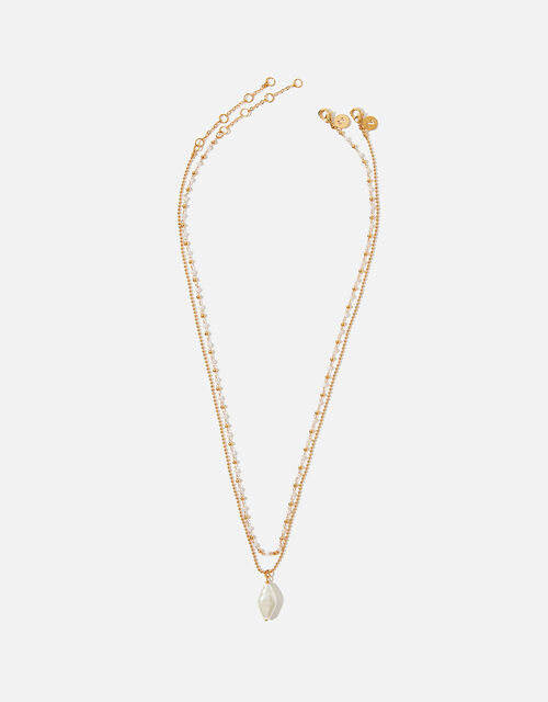 Gold-Plated Pearl and Bead Necklace Set, , large