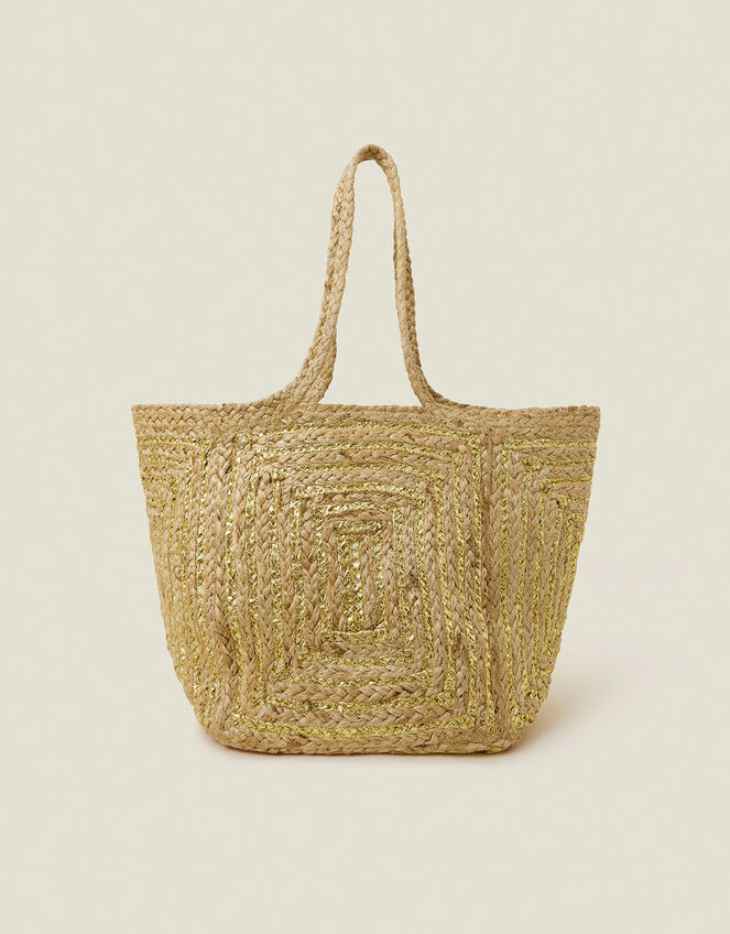 Metallic Jute Beach Bag Gold, , large