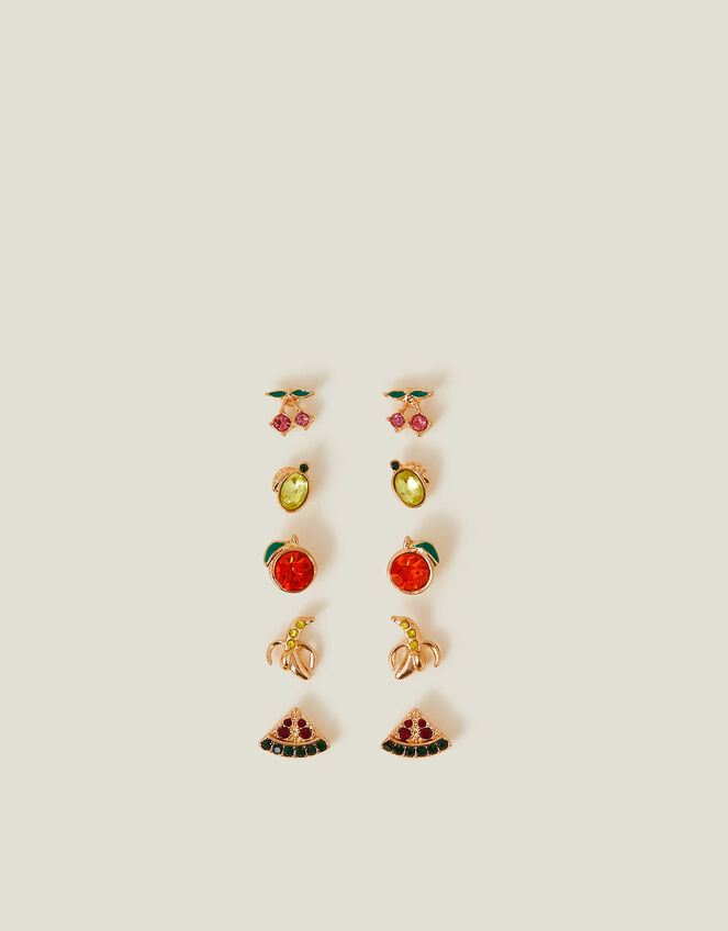 5-Pack Fruit Stud Earrings Gold, , large